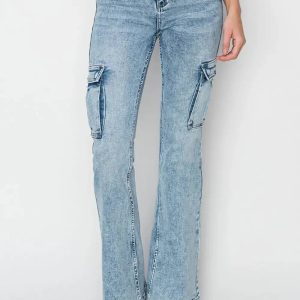 RISEN Full Size High Rise Cargo Flare Jeans - Image 1