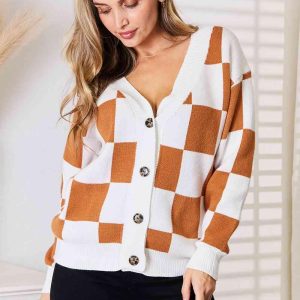 Double Take Button-Up V-Neck Dropped Shoulder Cardigan - Image 3
