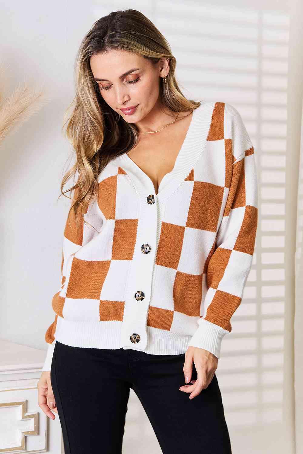 Double Take Button-Up V-Neck Dropped Shoulder Cardigan - Image 3