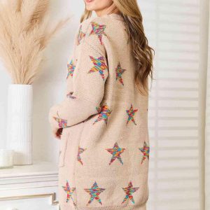 Double Take Star Pattern Open Front Longline Cardigan - Image 2