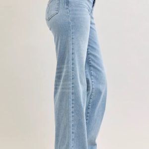 Judy Blue Mid Rise Retro Wide Leg Jeans with Fold-over Waistband - Image 2