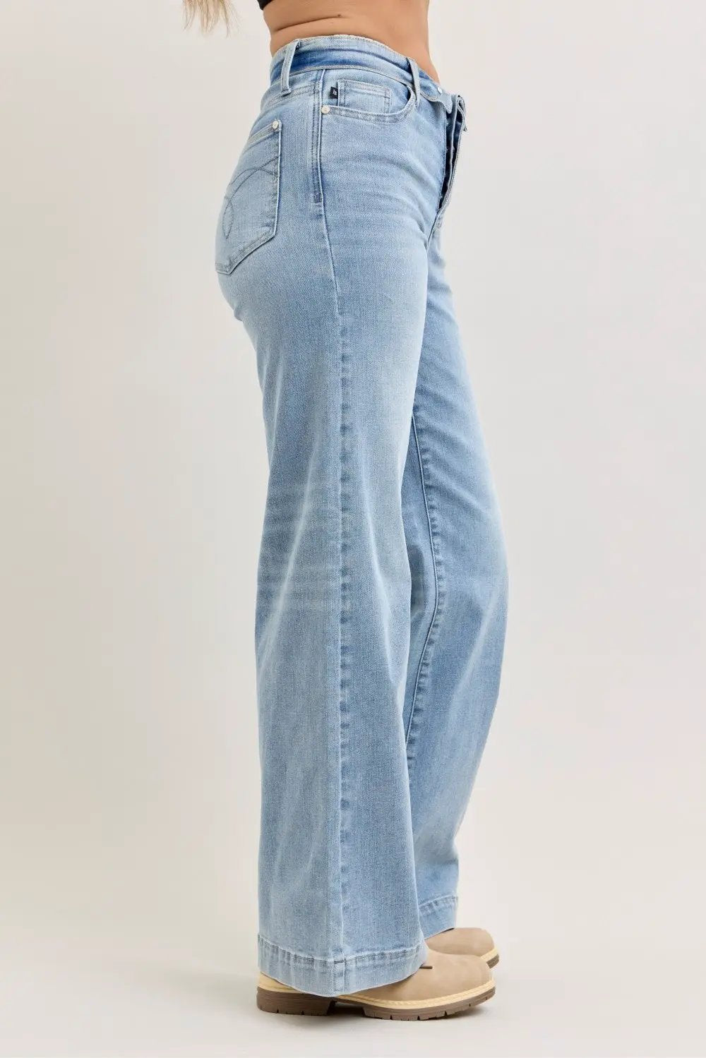 Judy Blue Mid Rise Retro Wide Leg Jeans with Fold-over Waistband - Image 2