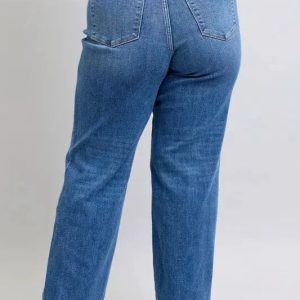 Judy Blue Full Size High Waist V-Front Vintage Wash Straight Jeans Plus Size - Image 13