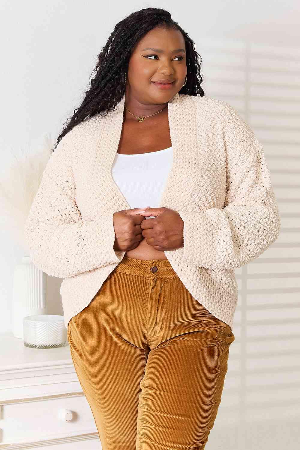 Double Take Open Front Long Sleeve Cardigan - Image 1