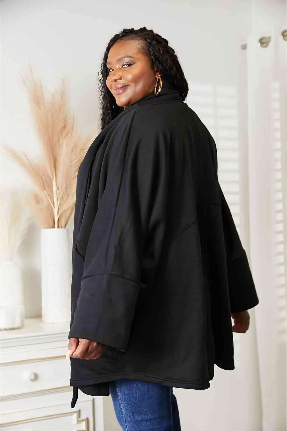 HEYSON Full Size Open Front Cardigan with Scarf Design - Image 16