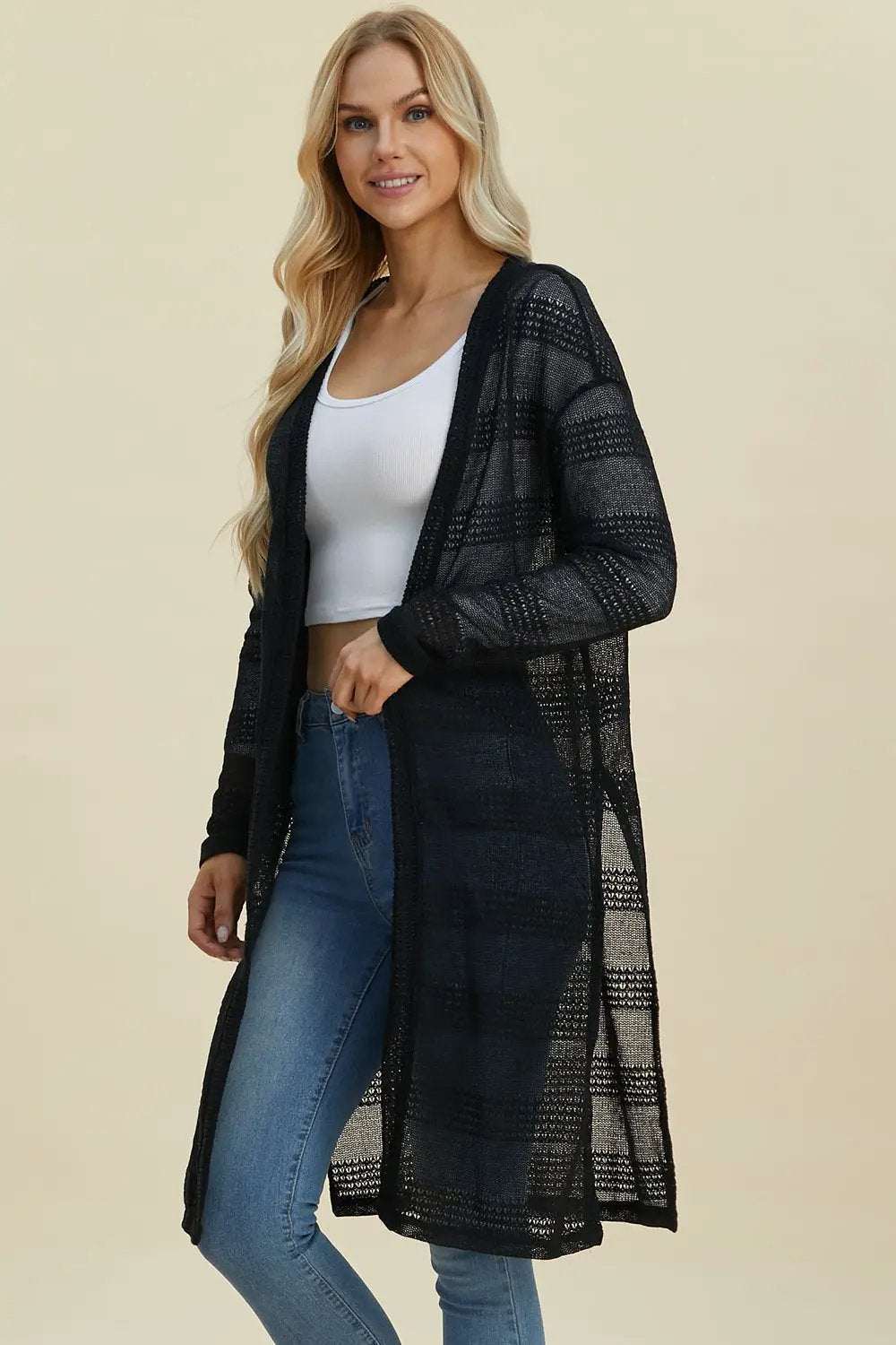 Double Take Full Size Open Front Longline Cardigan - Image 34