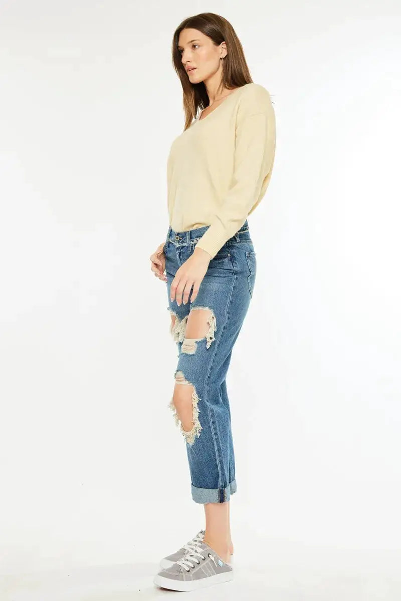 Kancan Distressed Mid Rise True Boyfriend Jeans - Image 7