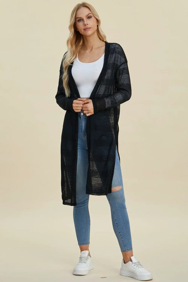 Double Take Full Size Open Front Longline Cardigan