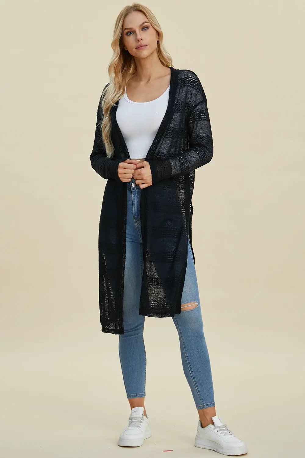 Double Take Full Size Open Front Longline Cardigan - Image 31