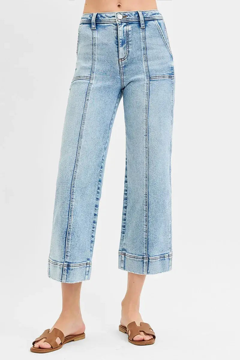 RISEN Full Size High Rise Crop Wide Front Seam Detailed Jeans Plus Size - Image 3