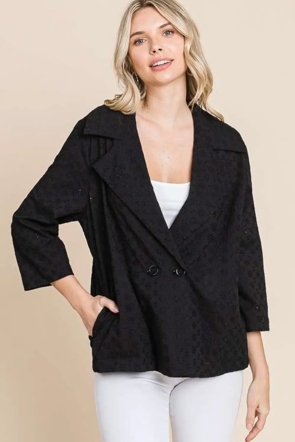 Culture Code Double Breasted Eyelet Jacket with Pockets - Image 4