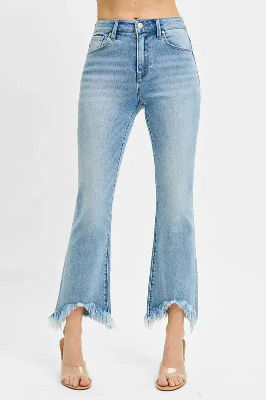 RISEN Full Size High Rise Crop Bootcut Fray Hem Jeans Plus Size