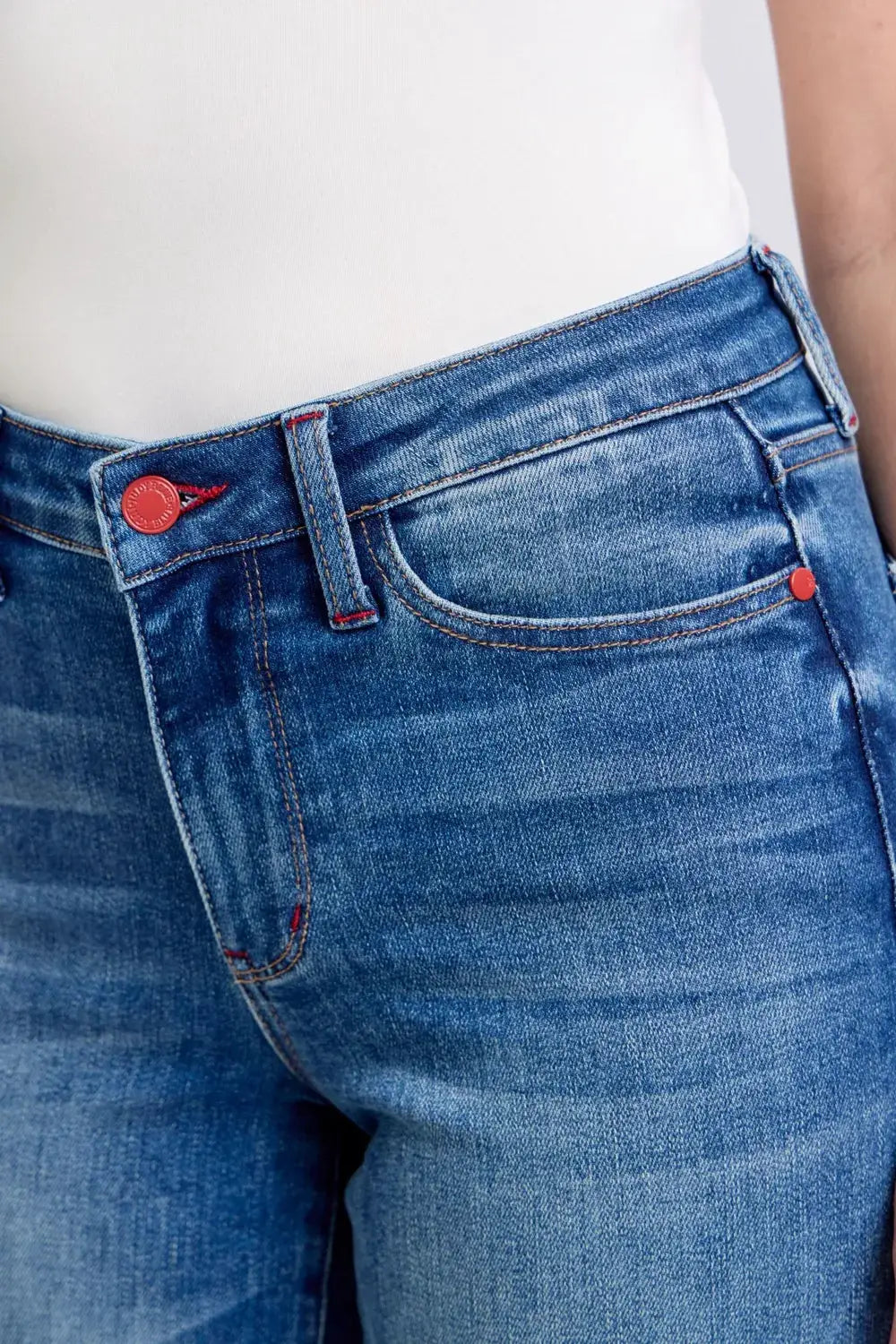 Judy Blue Full Size Plaid Print Cuff Straight Leg Jeans with Pockets - Image 9
