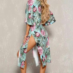 Sexy Sky Blue Green Tropical Print Two Piece Swimsuit Set - Image 4