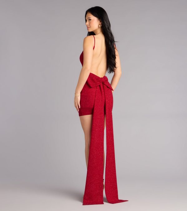 Toni Glitter Open Back Bow Mini Dress