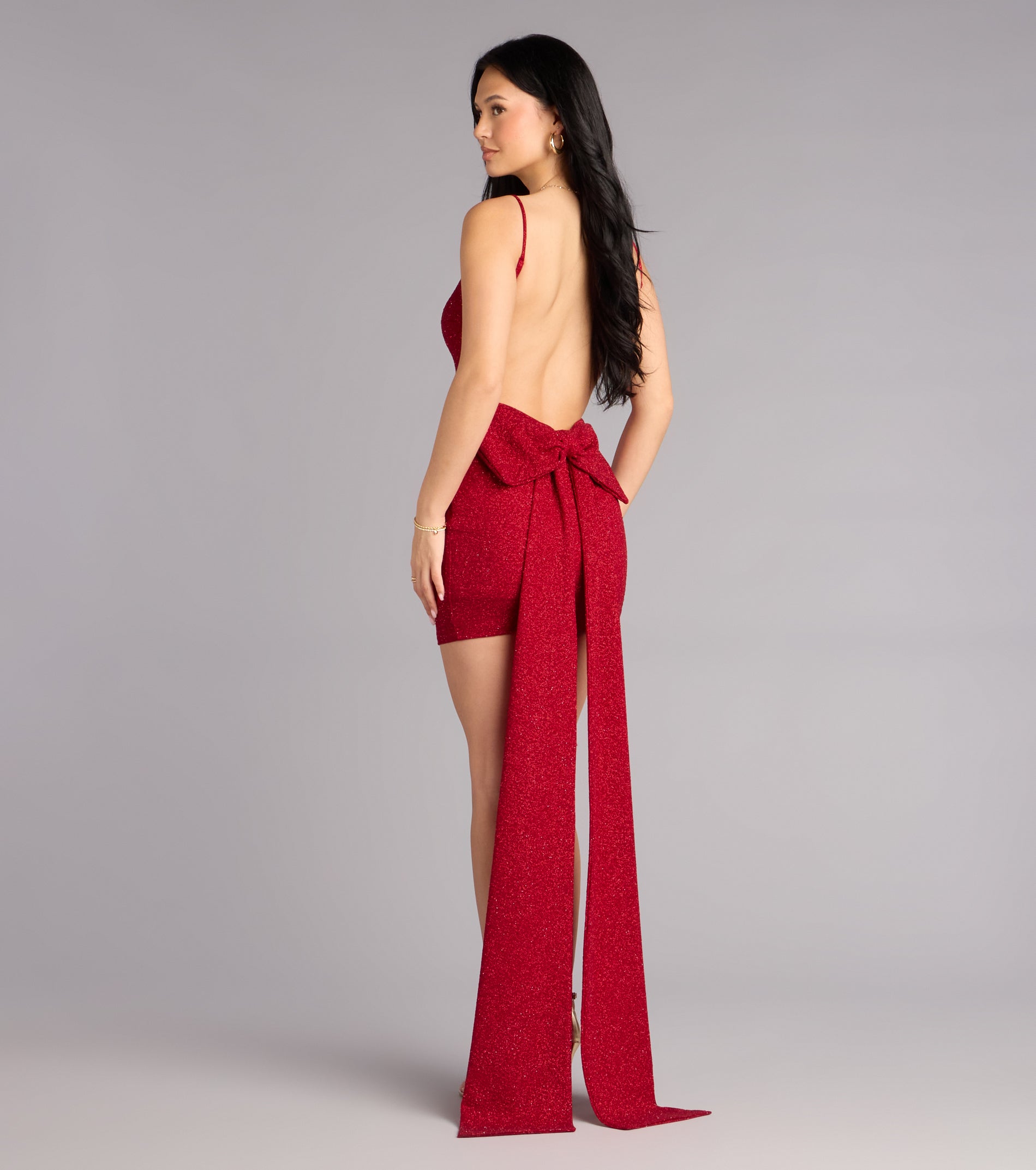 Toni Glitter Open Back Bow Mini Dress - Image 19