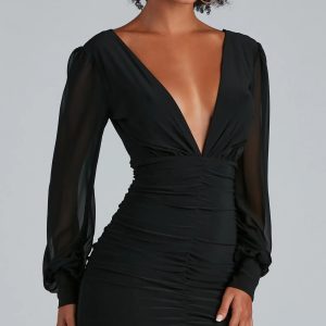 Amaria Formal Ruched Chiffon Mini Dress - Image 3
