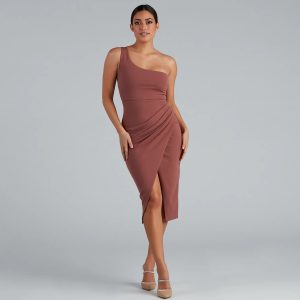 Marissa One-Shoulder Asymmetric Midi Dress - Image 10