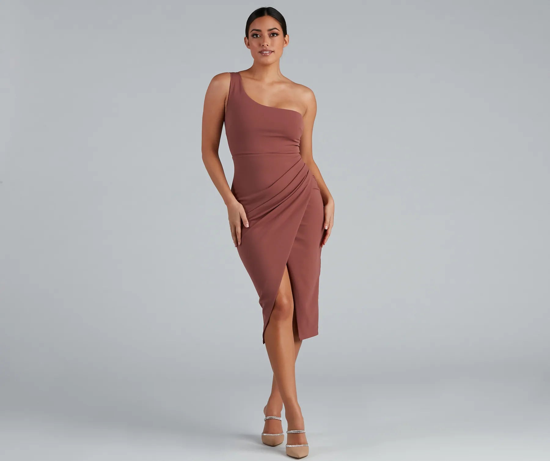 Marissa One-Shoulder Asymmetric Midi Dress - Image 10