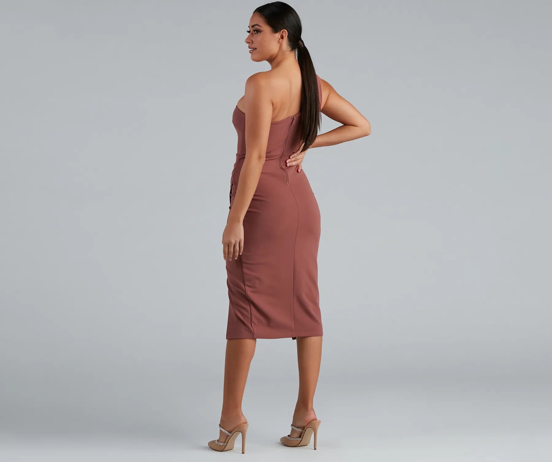 Marissa One-Shoulder Asymmetric Midi Dress - Image 11