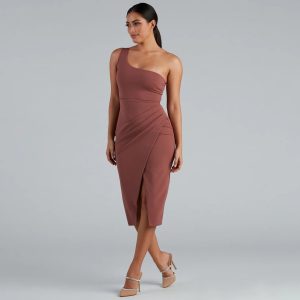 Marissa One-Shoulder Asymmetric Midi Dress - Image 12