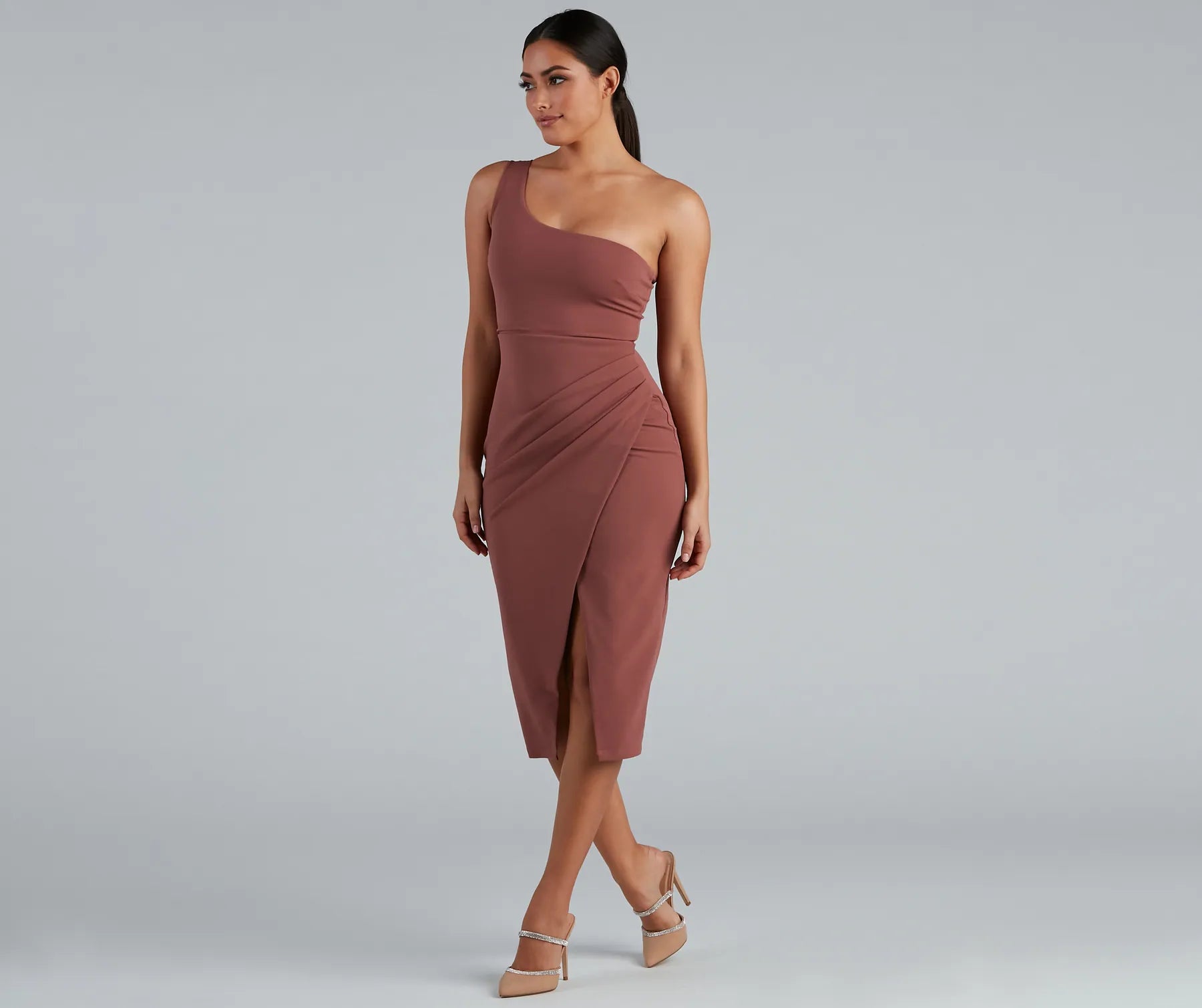 Marissa One-Shoulder Asymmetric Midi Dress - Image 12