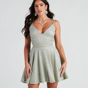 Rashida Lattice Back Glitter Dress - Image 5