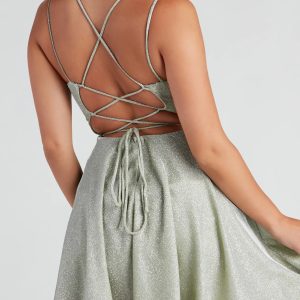 Rashida Lattice Back Glitter Dress - Image 8