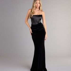 Zoya Satin Corset Velvet Mermaid Dress - Image 1