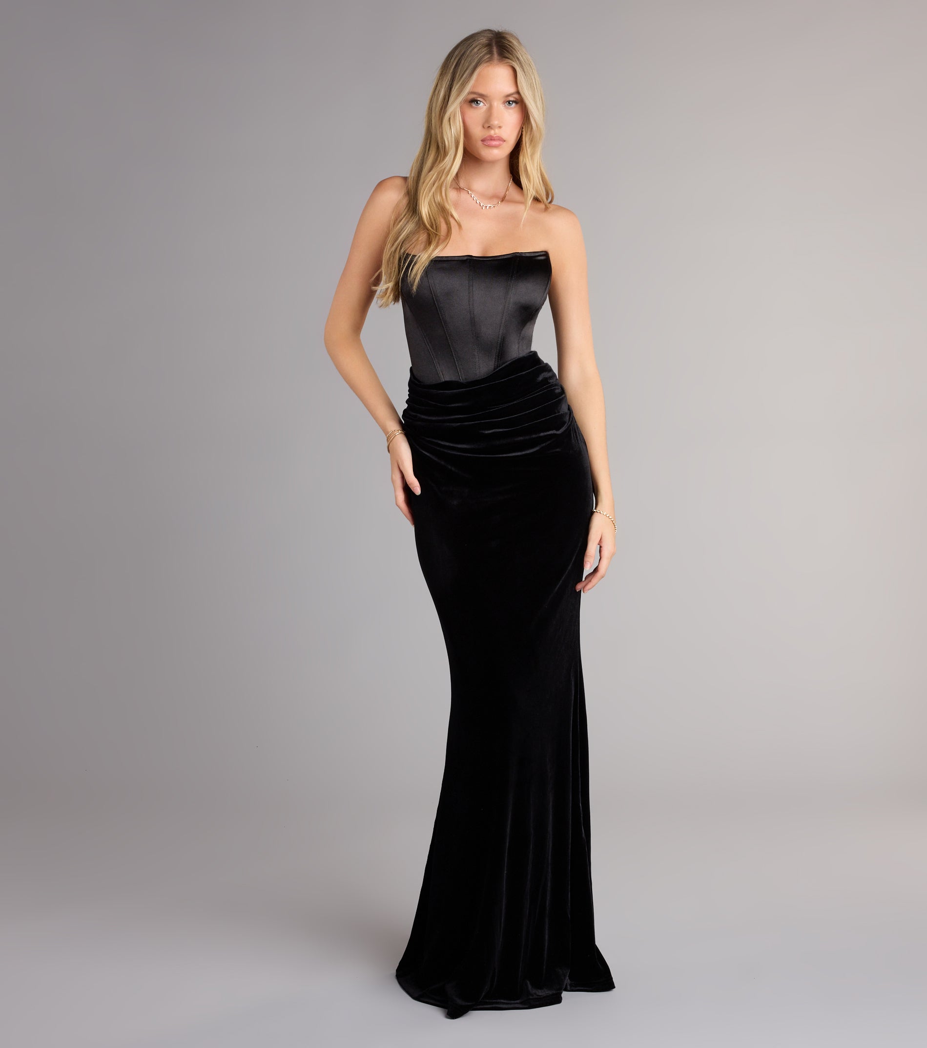 Zoya Satin Corset Velvet Mermaid Dress - Image 1