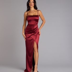 Mayra Formal Satin Slit Long Dress - Image 57