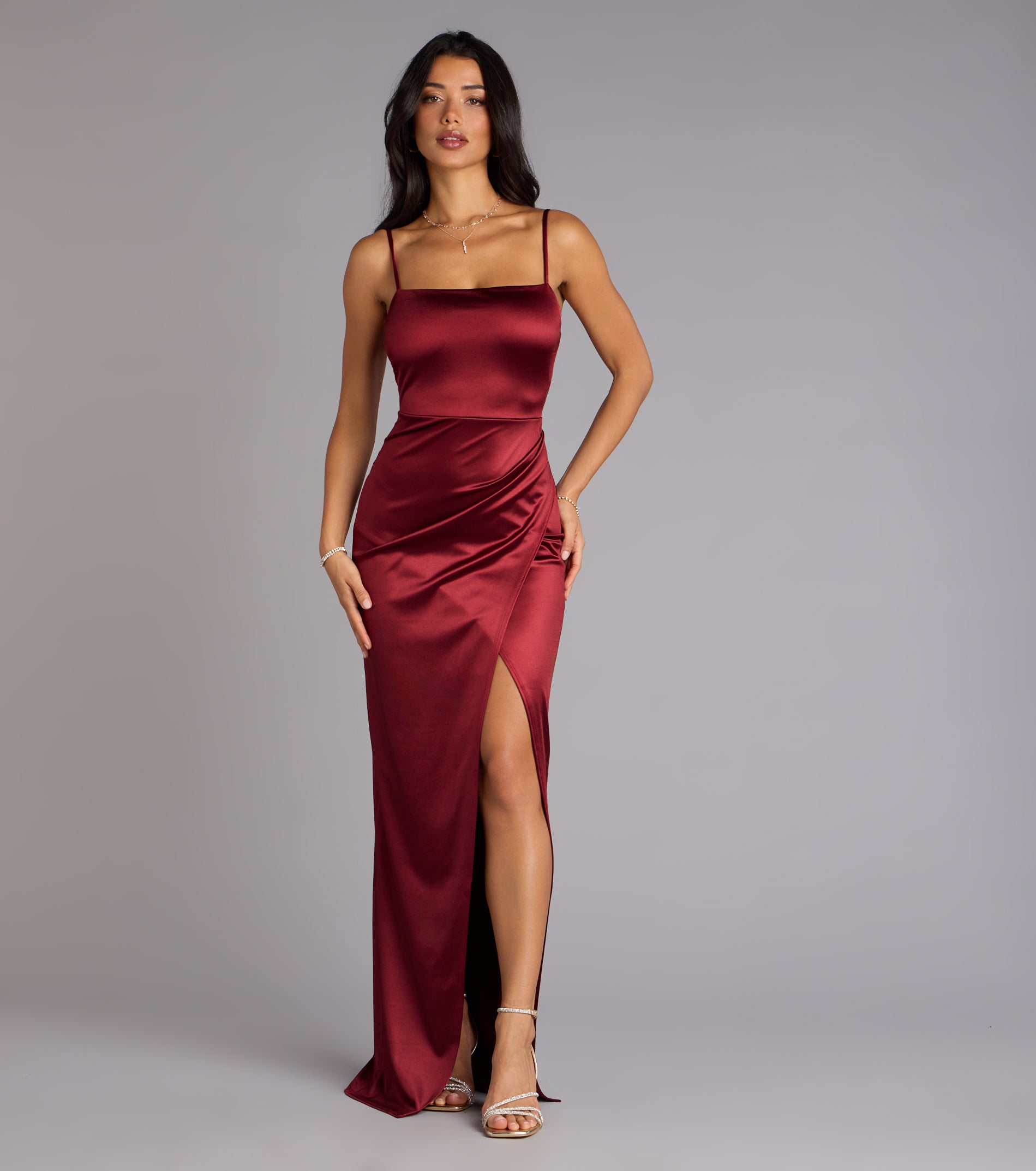 Mayra Formal Satin Slit Long Dress - Image 57