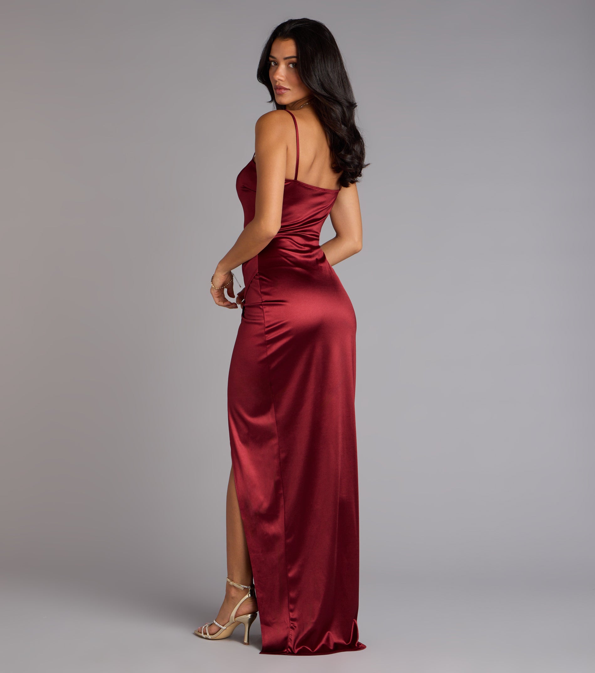 Mayra Formal Satin Slit Long Dress - Image 58