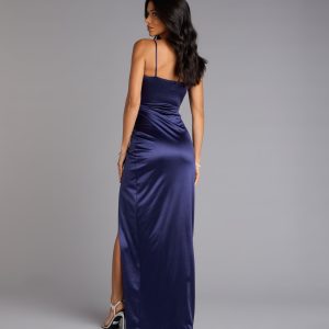 Mayra Formal Satin Slit Long Dress - Image 2