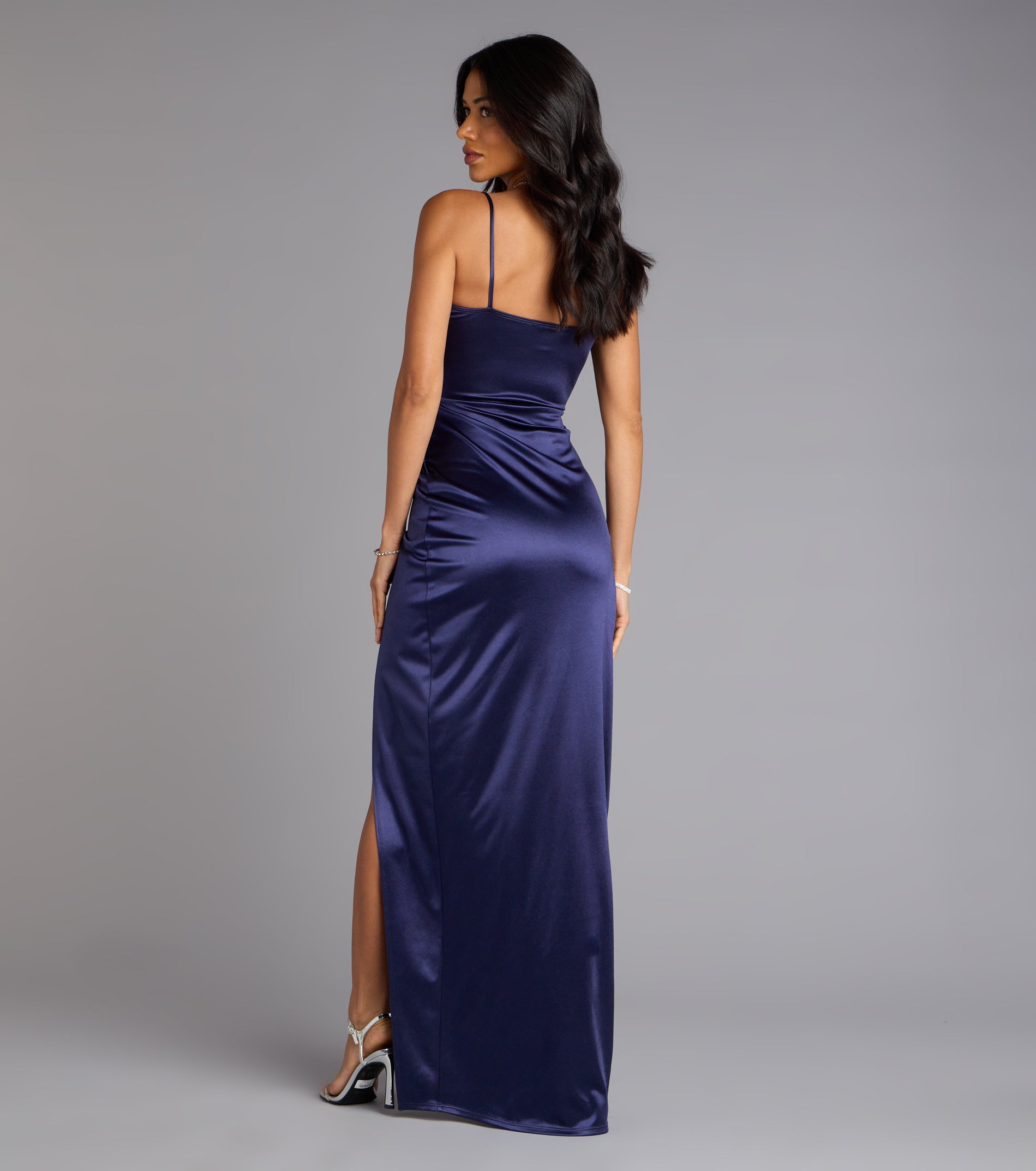Mayra Formal Satin Slit Long Dress - Image 2