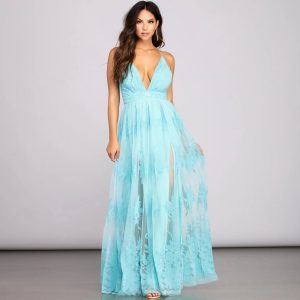 Morgan Formal Flocked Velvet Dress - Image 11