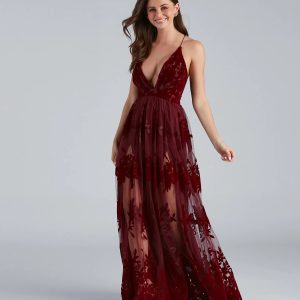 Morgan Formal Flocked Velvet Dress - Image 1
