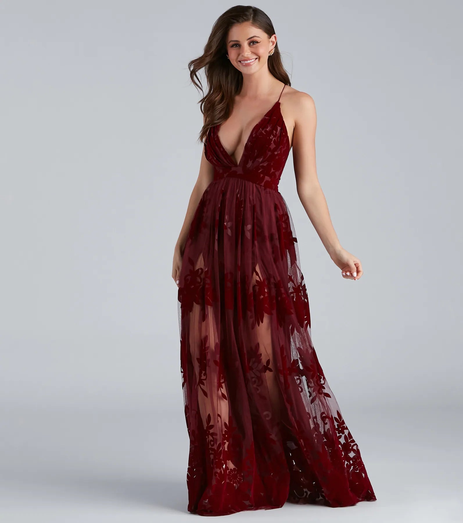 Morgan Formal Flocked Velvet Dress - Image 1