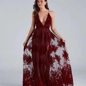 Morgan Formal Flocked Velvet Dress - Image 4