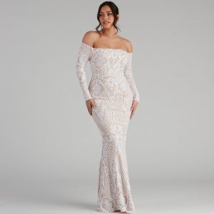 Sierra Sequin Off The Shoulder Formal Dress - Image 1