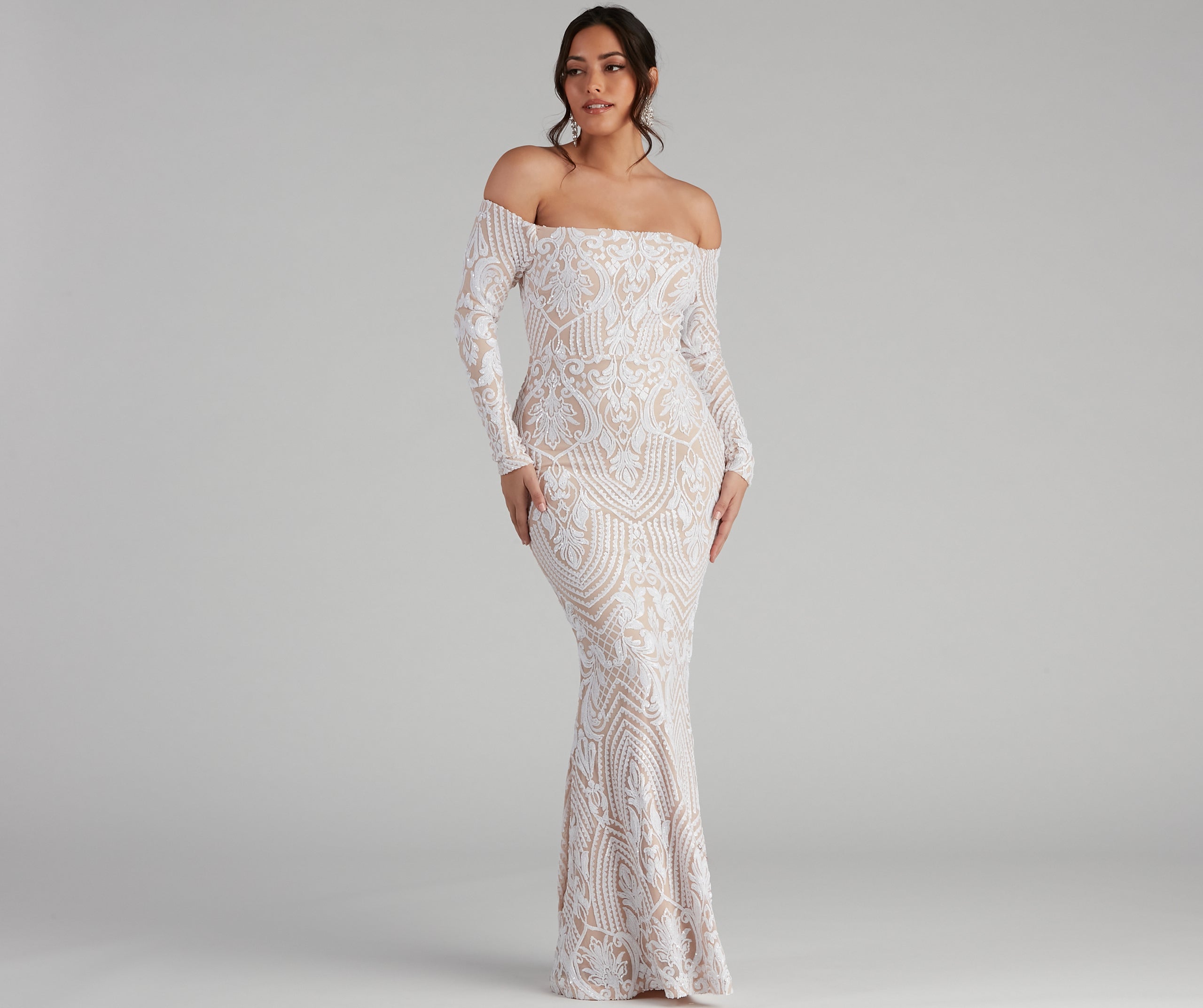 Sierra Sequin Off The Shoulder Formal Dress - Image 1