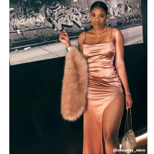 Lola High Slit Satin Dress - Image 16