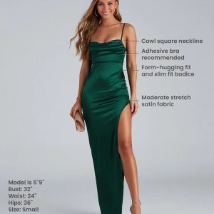 Lola High Slit Satin Dress - Image 9