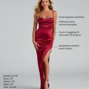 Lola High Slit Satin Dress - Image 25