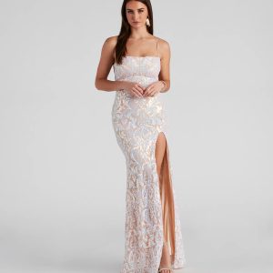 Priya Formal Iridescent Sequin Scroll Dress - Image 5