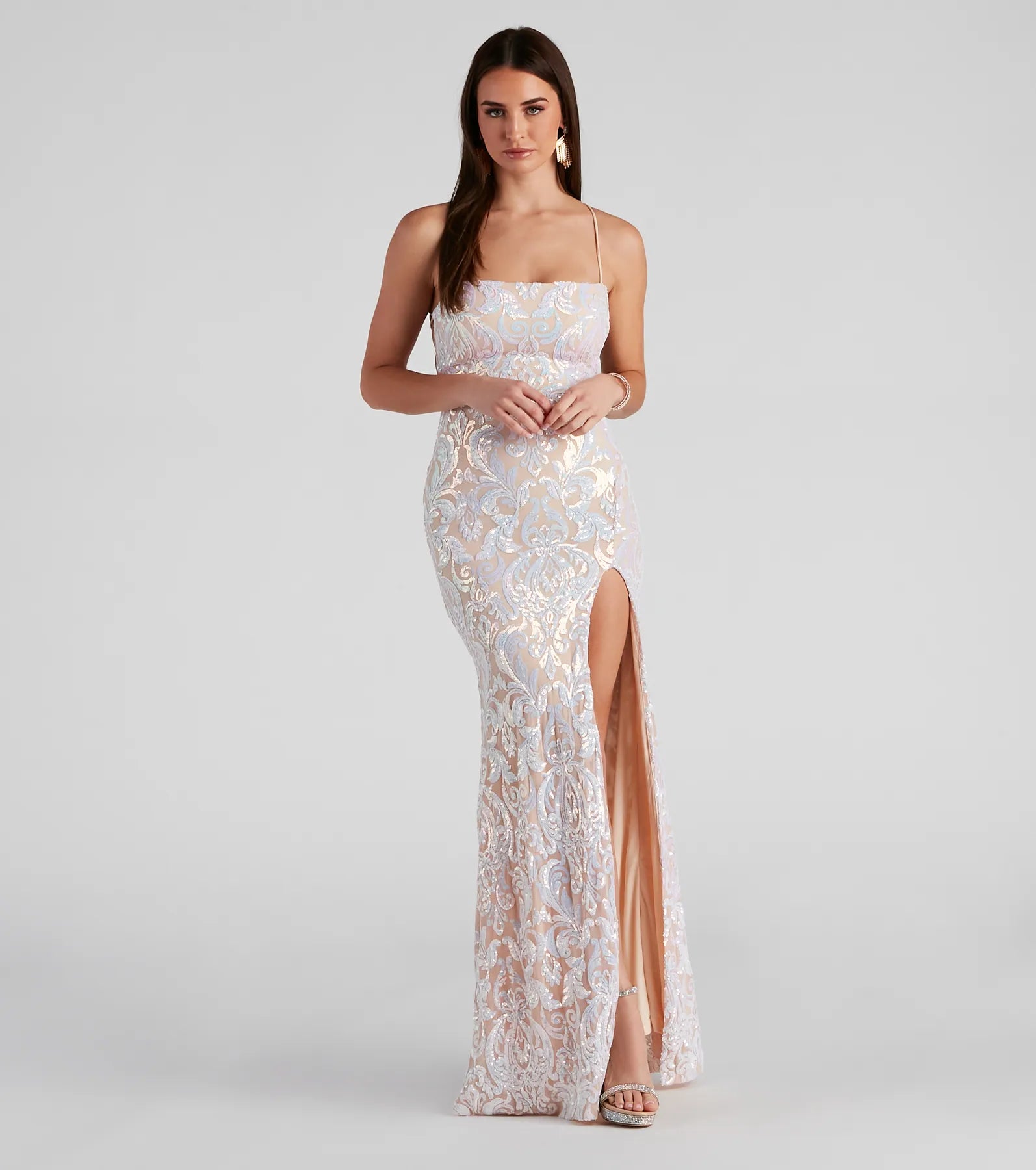Priya Formal Iridescent Sequin Scroll Dress - Image 5