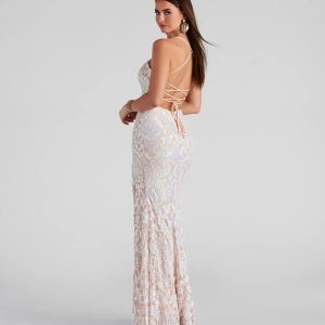 Priya Formal Iridescent Sequin Scroll Dress - Image 6