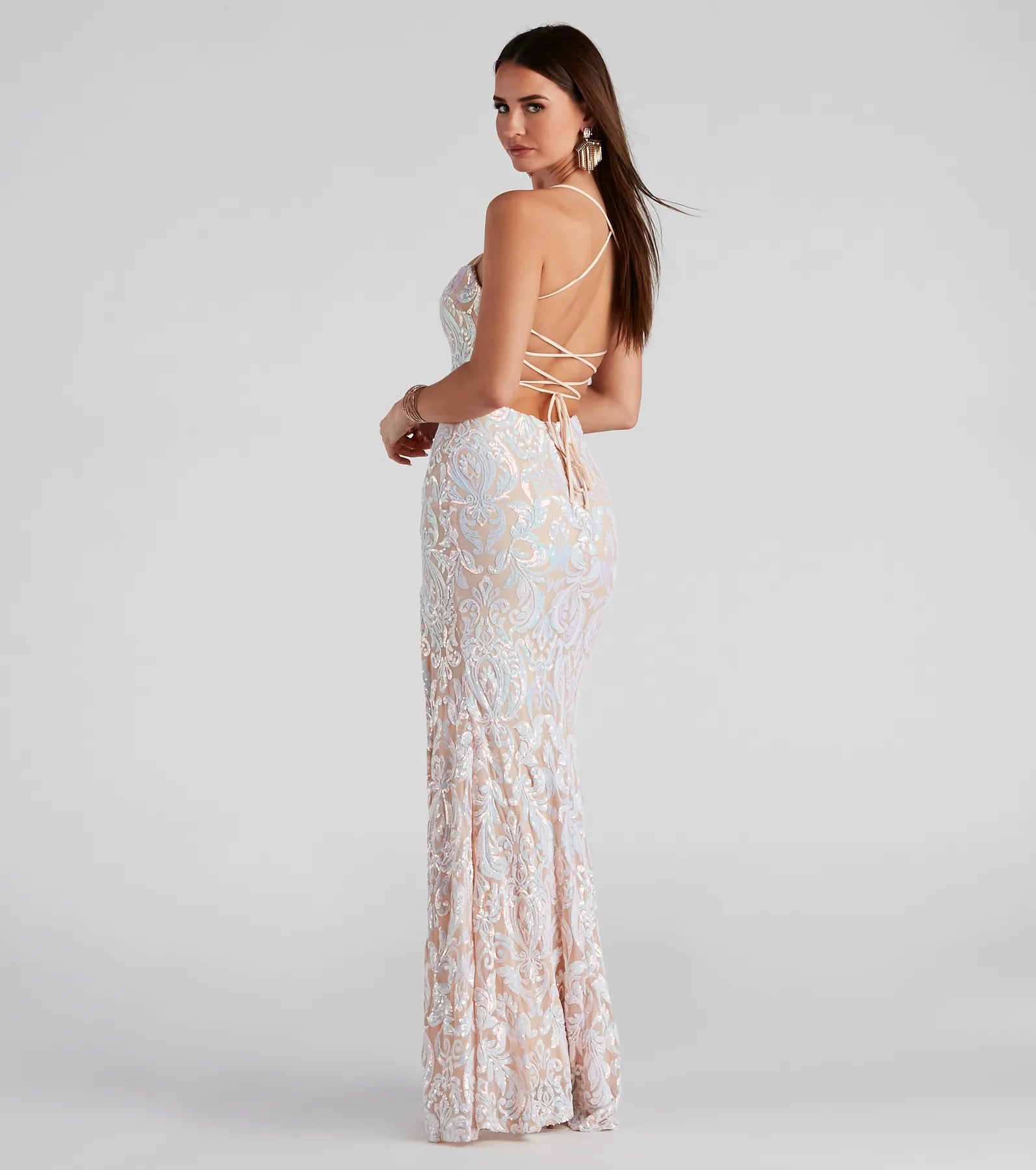Priya Formal Iridescent Sequin Scroll Dress - Image 6
