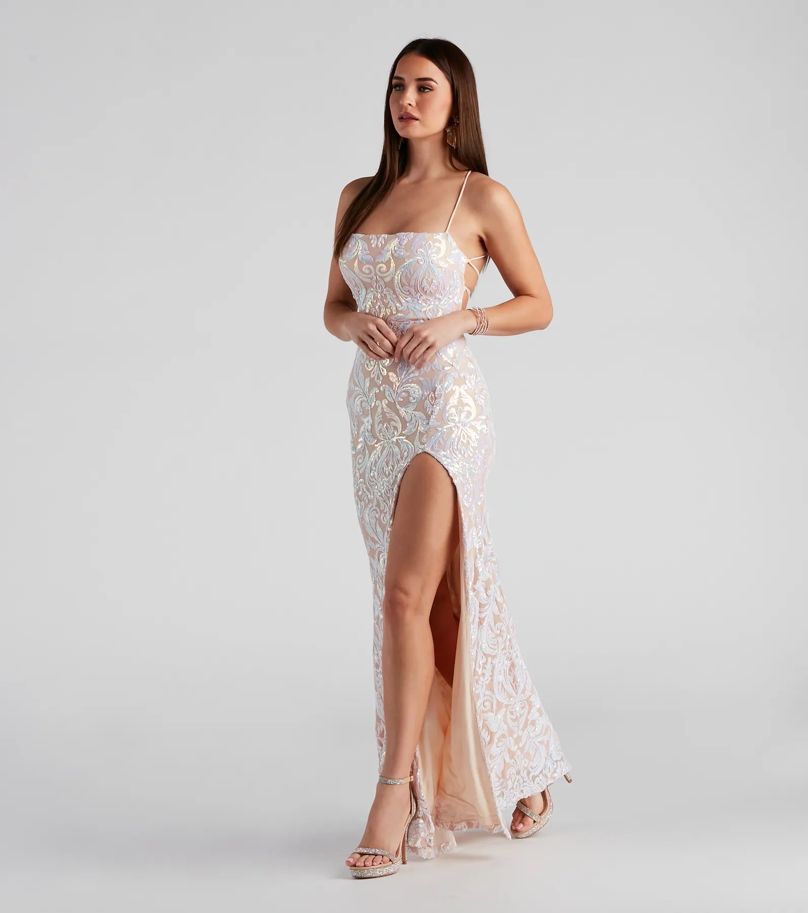 Priya Formal Iridescent Sequin Scroll Dress - Image 7