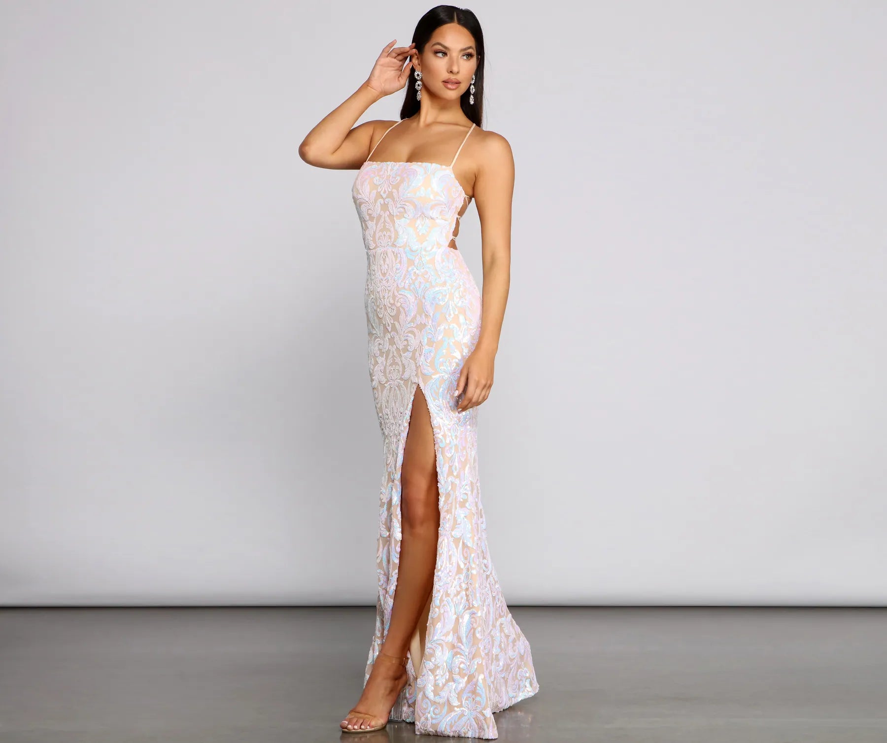 Priya Formal Iridescent Sequin Scroll Dress - Image 9